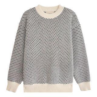 Long-sleeve Printed Knit Sweater Stripe - One Size