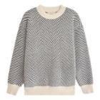 Long-sleeve Printed Knit Sweater Stripe - One Size