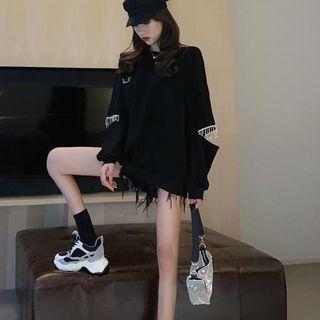 Rhinestone Fringe Pullover Black - One Size
