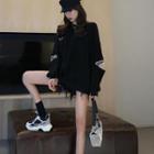 Rhinestone Fringe Pullover Black - One Size