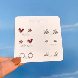 Set: Rhinestone Earring (assorted Designs) Set - 925 Silver - As Shown In Figure - One Size