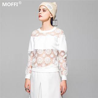 Long-sleeve Organza Panel Top
