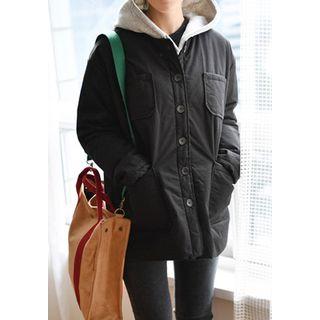 Collarless Multi-pocket Buttoned Jacket
