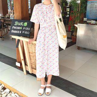 Short Sleeve Floral Printed Midi Dress As Shown In Figure - One Size
