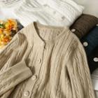 Crew-neck Cable-knit Cardigan In 7 Colors