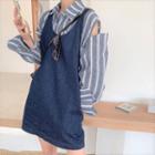Long-sleeve Striped Shirt / Mini A-line Jumper Dress