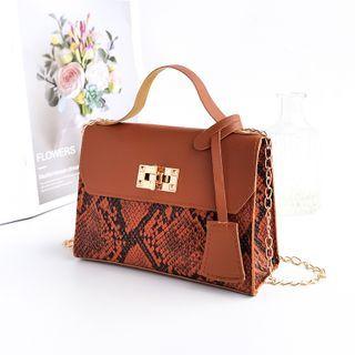 Python Print Panel Faux Leather Crossbody Bag