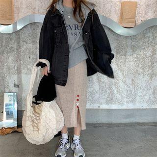 Mock Two-piece Hooded Panel Denim Jacket