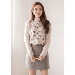 Cherry Pattern Wool Blend Cardigan