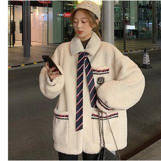 Single-breasted Fleece Jacket With Necktie