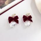 Flocking Bow Heart Faux Pearl Dangle Earring