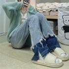 Mid-rise Patchwork Frayed Slit Straight Leg Jeans
