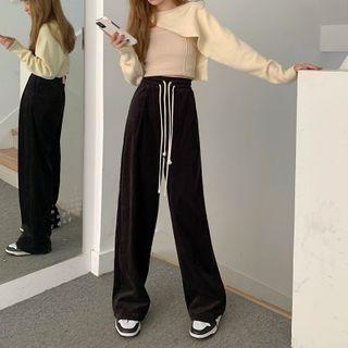 Elastic Waist Wide Leg Strappy Corduroy Pants