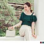 Asymmetric Cold Shoulder Ruffle Trim Lace Top