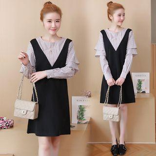 Mock Two Piece Layered Sleeve A-line Dress