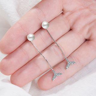 Faux Pearl Whale Tail Dangle Earring 1 Pair - As Shown In Figure - One Size