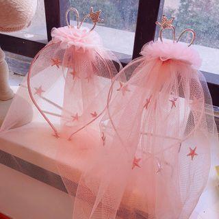 Embroidered Star Mesh Headband 01 - 1 Pc - Pink - One Size