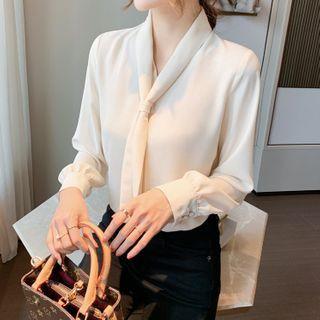 Long Sleeve V-neck Lace-up Chiffon Blouse