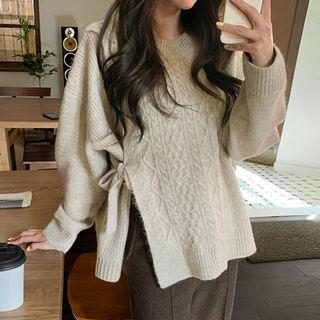 Tie-front Slit-trim Sweater