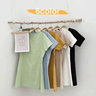 Round-neck A-line Linen Dress