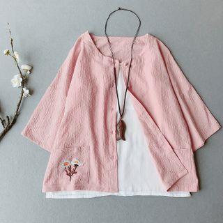 Elbow-sleeve Floral Embroidered Light Jacket