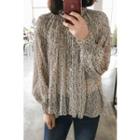 Tie-neck Smocked Patterned Chiffon Blouse