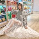 Mock Two-piece Lace Hooded Long-sleeve Dress
