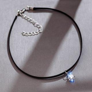 Rhinestone Pendant Choker Silver - One Size