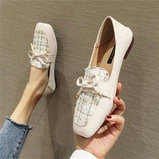 Tweed Panel Bow Loafers