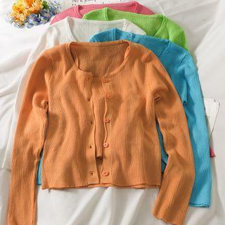 Ribbed-knit Camisole Top / Light Cardigan In 6 Colors