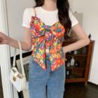 Bow-front Camisole Top / Short-sleeve Cropped T-shirt / Puff-sleeve Frill Trim A-line Dress