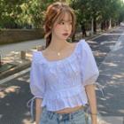 Puff-sleeve Frill Trim Crop Top White - One Size