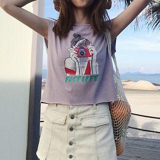 Plain Picture Print Sleeveless T-shirt
