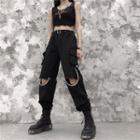 Side-pocket Panel Cargo Pants / Distressed Cropped Top