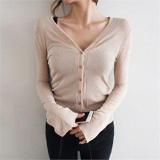 V-neck Bell-sleeve Cardigan