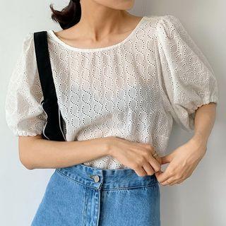 Eyelet Lace Open Back Blouse White - One Size