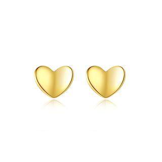 Sterling Silver Plated Gold Fashion Sweet Heart Stud Earrings Golden - One Size
