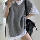 Elbow-sleeve Plain T-shirt / Sweater Vest