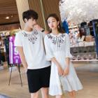 Couple Matching Embroidered T-shirt / A-line Dress / Plain Shorts