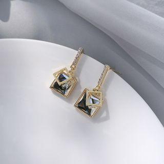 Square Rhinestone Dangle Earring 1 Pair - Silver Square - Gold - One Size