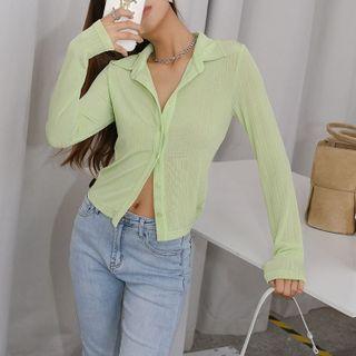 Long-sleeve Ribbed Polo Knit Top