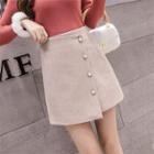 Faux Pearl Button Mini A-line Skirt