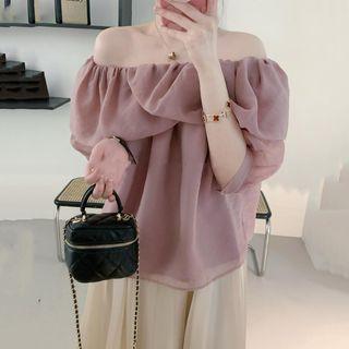 Short-sleeve Off-shoulder Blouse / Midi A-line Skirt