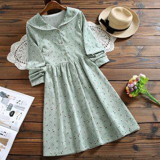 Long-sleeve Midi Printed Corduroy A-line Dress