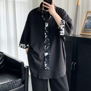 Set: Flower Print Tie + 3/4-sleeve Shirt