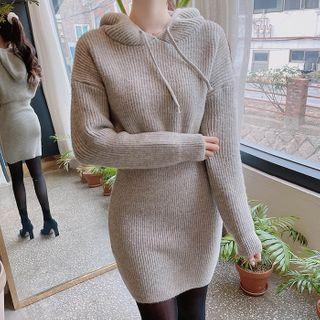Tube-hem Rib-knit Hoodie Minidress