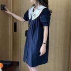 Short-sleeve Eyelet Lace Collar Mini Smock Dress