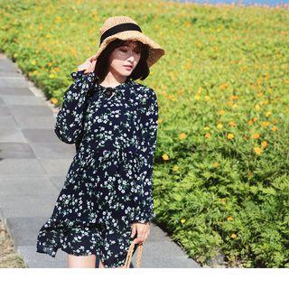Lace Up Floral Print A-line Dress