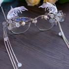 Wedding Embellished Butterfly Feather Eyeglasses With Chain