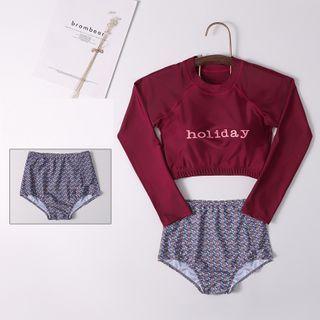 Swim Set: Long-sleeve Letter Top + Bottom